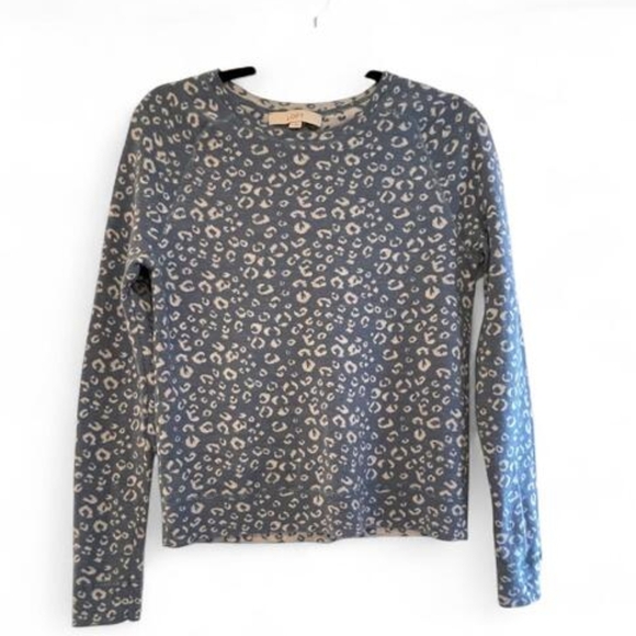LOFT Blue Animal Print Wool Blend Crew Neck Sweater Xsmall - Picture 3 of 11